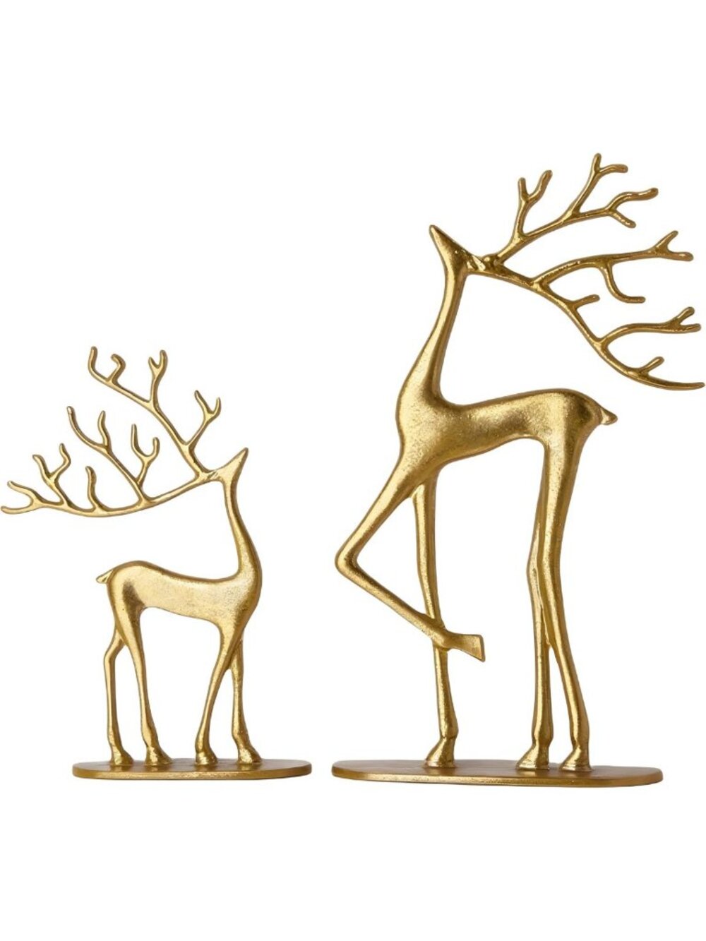 Set of 2 Modern Gold Reindeer Statues - Decorative Christmas Accent Figurines